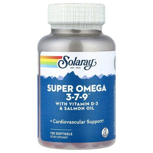소라레이 Solaray, Super Omega 3-7-9™, 비타민D-3 및 연어 오일 함유, 소프트젤 120정