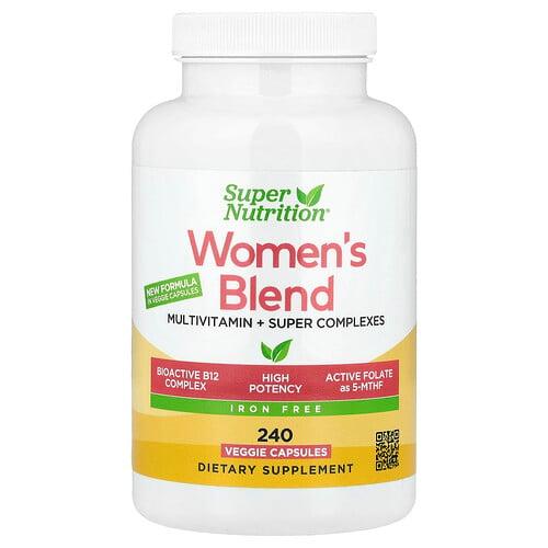 슈퍼 뉴트리션 Super Nutrition, 슈퍼 허브 및 꽃 복합체, 슈퍼 블루그린 복합체, 슈퍼 향신료 복합체 함유 여성용 종합비타민, 철분 무함유, 베지 캡슐 240정 상품 이미지