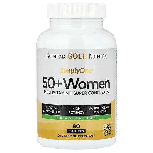 캘리포니아 골드 뉴트리션 California Gold Nutrition, SimplyOne®, 50세 이상 여성용 종합비타민 + 슈퍼 복합체, 비타민A, 비타민C, 미네랄, 식물 성분 함유, 철분 무함유, 90정 상품 이미지
