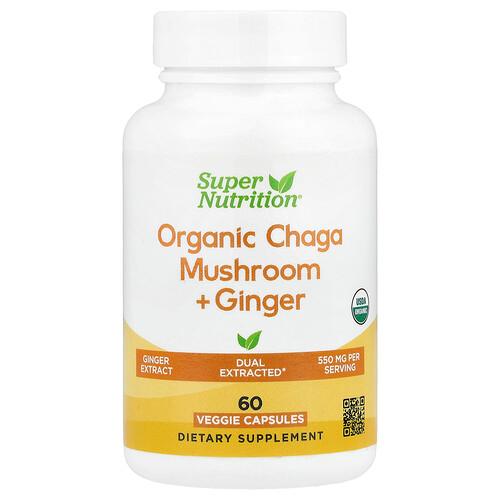 슈퍼 뉴트리션 Super Nutrition, 유기농 차가버섯 + 생강, 베지 캡슐 60정