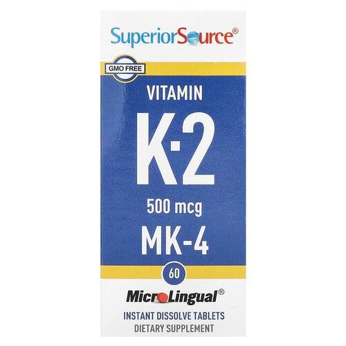 슈프리어 소스 Superior Source, 비타민K-2, 500mcg, 즉시 용해되는 MicroLingual 60정
