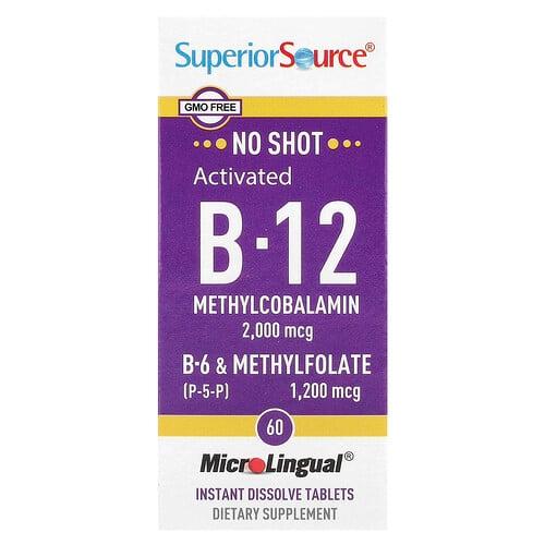 슈프리어 소스 Superior Source, 활성 B-12, 메틸코발라민, B-6(P-5-P) 및 메틸엽산, MicroLingual® 즉시 용해되는 정제 60정