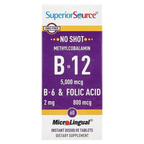 슈프리어 소스 Superior Source, 메틸코발라민 B-12, B-6 및 엽산, MicroLingual® 즉시 용해되는 정제 60정