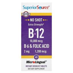 슈프리어 소스 Superior Source, B-12, B-6 & 엽산, MicroLingual® 즉시 용해되는 정제 60정