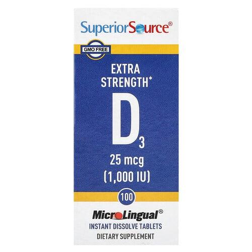 슈프리어 소스 Superior Source, D3, 25mcg(1,000IU), 즉시 용해되는 MicroLingual® 정제 100정