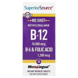 슈프리어 소스 Superior Source, B-12, B-6 및 엽산, MicroLingual® 즉시 용해되는 정제 30정