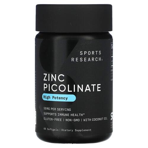 스포츠 리서치 Sports Research, 피콜린산 아연, 고효능, 50mg, 소프트젤 60정