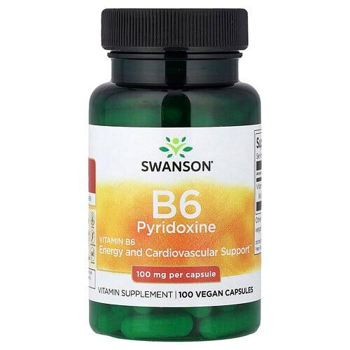 스완슨 비타민 Swanson Vitamins, 비타민B6 피리독신, 100mg, 베지 캡슐 100정