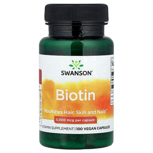 스완슨 비타민 Swanson Vitamins, 비오틴, 5,000mcg, 비건 캡슐 100정 상품 이미지