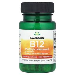 스완슨 비타민 Swanson Vitamins, 비타민B12 메틸코발라민, 5,000mcg, 60정