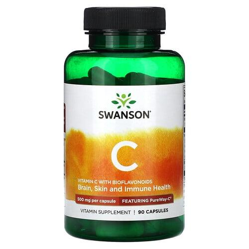 스완슨 비타민 Swanson Vitamins, 바이오플라보노이드 함유 비타민C, 500mg, 캡슐 90정
