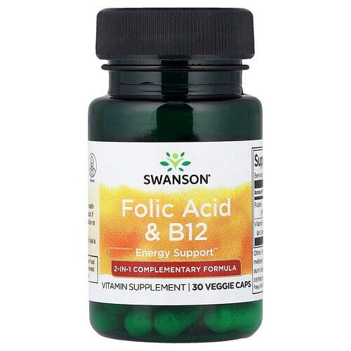 스완슨 비타민 Swanson Vitamins, 엽산 & B12, 베지 캡슐 30정