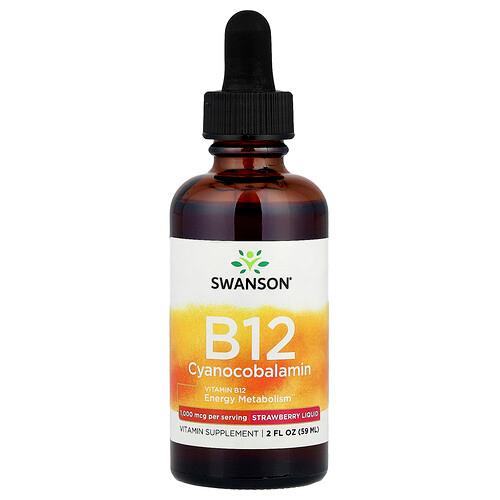 스완슨 비타민 Swanson Vitamins, B12 리퀴드 시아노코발라민, 딸기 맛, 59ml(2fl oz) 상품 이미지