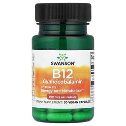 스완슨 비타민 Swanson Vitamins, 비타민B12, 500mcg, 베지 캡슐 30정
