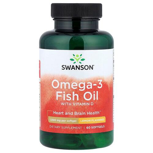 스완슨 비타민 Swanson Vitamins, 오메가3 피쉬 오일, 비타민D 함유, 레몬 맛, 소프트젤 60정