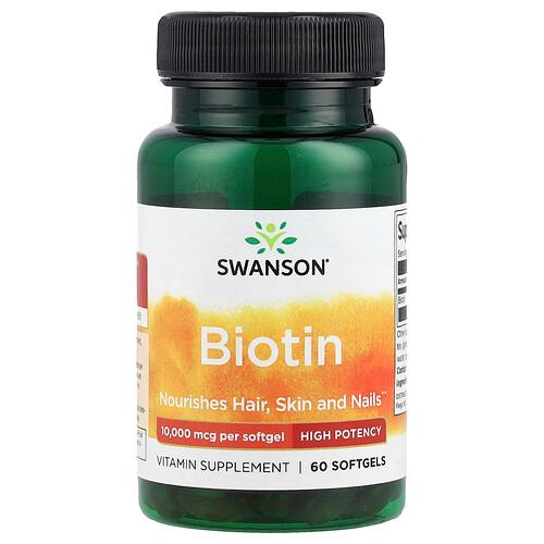 스완슨 비타민 Swanson Vitamins, 비오틴, 10,000mcg, 소프트젤 60정 상품 이미지