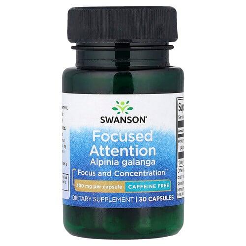 스완슨 비타민 Swanson Vitamins, Focused Attention Alpinia galanga, 카페인 무함유, 300mg, 캡슐 30정