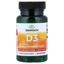 스완슨 비타민 Swanson Vitamins, 비타민D3, 최고 효능, 125mcg(5,000IU), 소프트젤 90정