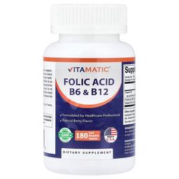 비타매틱 Vitamatic, 엽산 B6 및 B12, 천연 베리, 빠르게 용해되는 180정