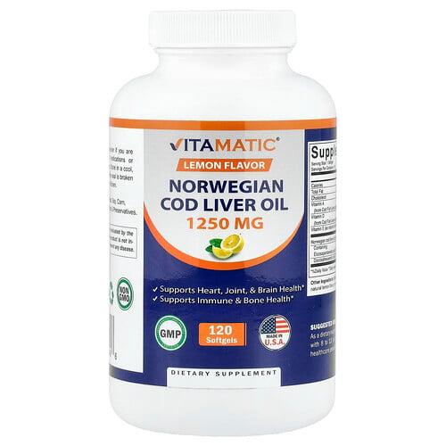 비타매틱 Vitamatic, 노르웨이산 대구 간유, 레몬, 소프트젤 120정 상품 이미지