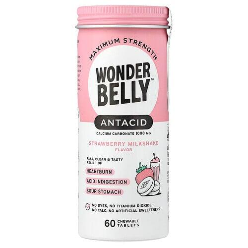 원더벨리 Wonderbelly, Antacid, 딸기 밀크셰이크, 츄어블 정 60정(1정당 1,000mg)