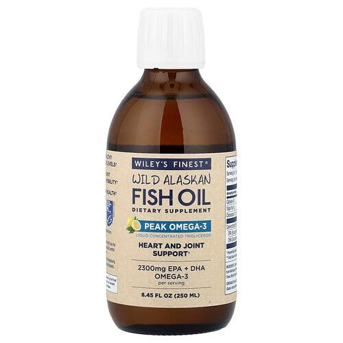 윌리스 파이니스트 Wiley's Finest, 알래스카 자연산 피쉬 오일, 피크 오메가3, 천연 레몬 맛, 250ml(8.45fl oz)