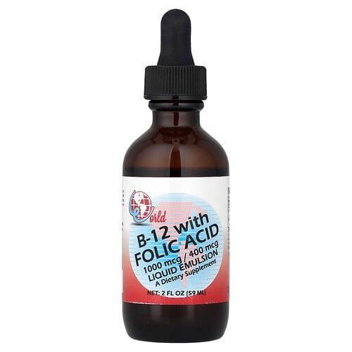 월드 올가닉스 World Organic, B-12, 엽산 함유, 59ml(2fl oz)