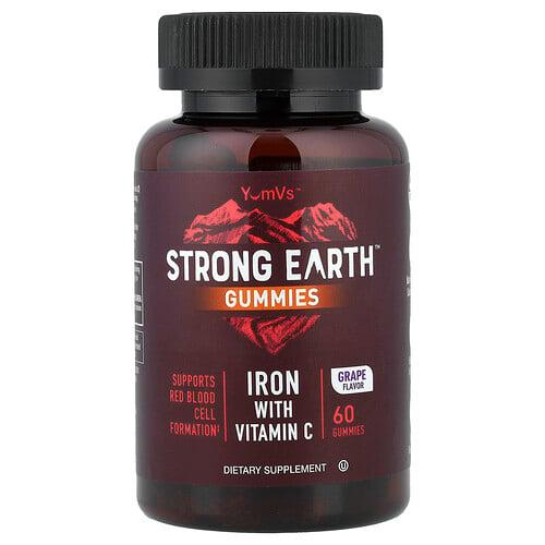 얌-V YumVs, Strong Earth™ 구미젤리, 비타민C 함유 철분, 포도 맛, 구미젤리 60개 상품 이미지