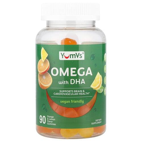 얌-V YumVs, 오메가 DHA 구미젤리, 오렌지 & 레몬, 구미젤리 90개