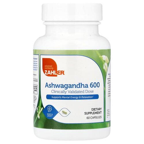 자일러 Zahler, 아슈와간다 600, 임상적으로 검증된 복용량, 정신 에너지 및 긴장 완화, 캡슐 60정(캡슐당 300mg)