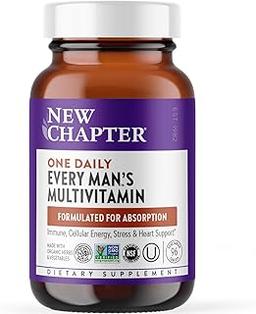New Chapter Men's Multivitamin for Immune, Stress, Heart + Energy Support with Fermented Nutrients - Every Man's One Daily, Made with Organic Vegetables & Herbs, Non-GMO, Gluten Free - 96 ct 이미지