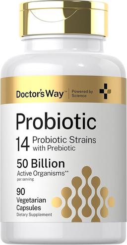 Doctor's Way Probiotic Supplement | 50 Billion Active Organisms | 90 Capsules | 14 Strains with Prebiotic | for Men and Women | Vegetarian, Non-GMO, Gluten Free 이미지