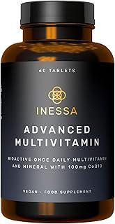 Inessa Methylated Multivitamin for Men and Women - Advanced Natural Daily Mens Multivitamins with CoQ10 100mg, Vitamins D3, K2, A, B Complex Vitamins, Folic Acid & Zinc - 60 Vegan Tablets 이미지