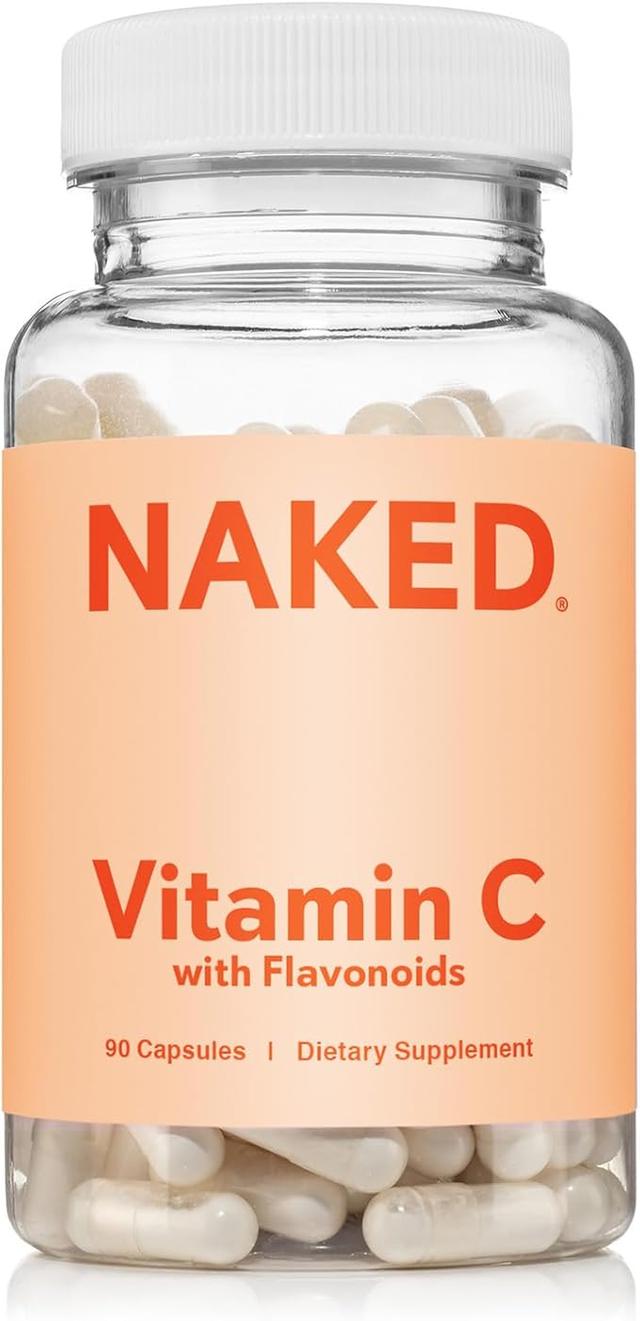 NAKED 비타민 C - 시트러스 바이오플라보노이드 함유 아스코르브산 캡슐 500mg - 데일리 항산화 및 면역 지원* Made in USA - 비건, 유전자 변형 성분 무함유 - 90 캡슐 상품 이미지