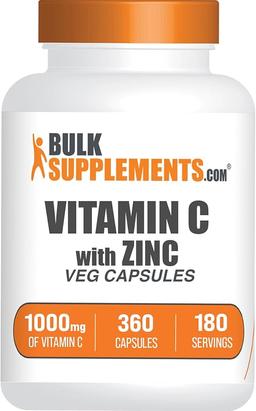 BulkSupplements.com 아연 캡슐 함유 비타민C - 비타민C 1000mg & 아연 15mg, 면역 지원 - 비건, 1회 제공량당 캡슐 2정, 베지 360개(1팩) 이미지
