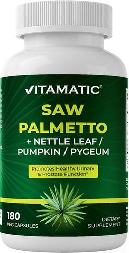 남성 및 여성용 Vitamatic Saw Palmetto 추출물 180개 식물성 캡슐 - 호박씨, 피지움, 쐐기풀 잎으로 제조 - 미국산 - 건강한 전립선 기능 증진 이미지