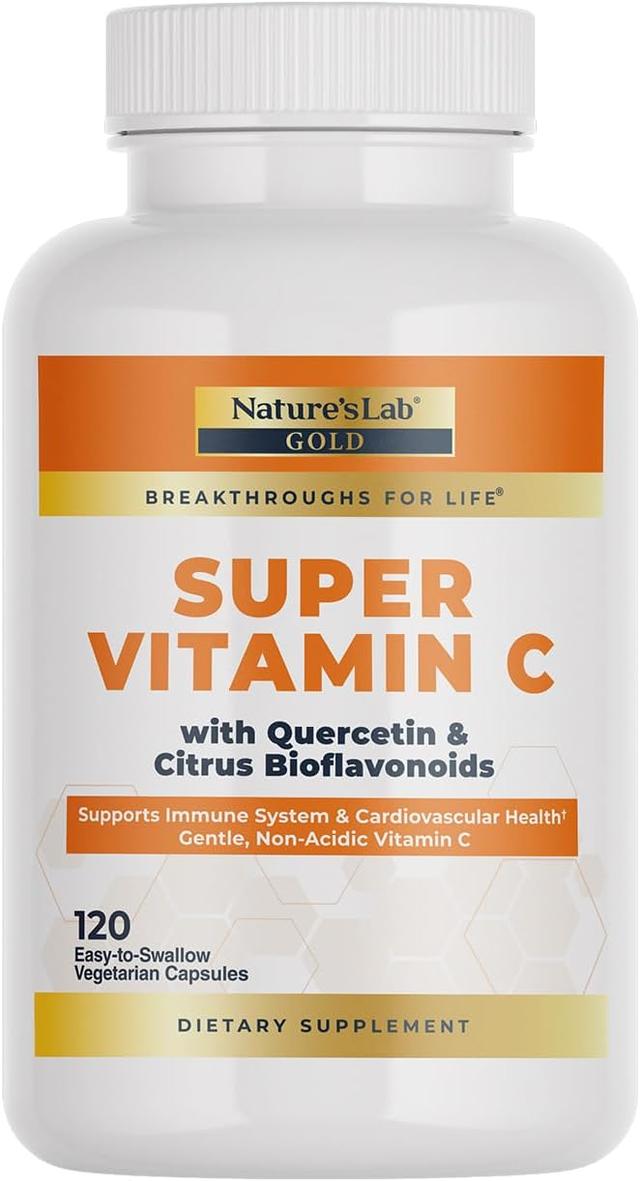 Nature's Lab Gold, 슈퍼 비타민 C 1000mg – 면역 체계 지원 – 바이오플라보노이드 복합체 및 케르세틴 함유 – 비산성, 유전자 변형 성분 없음, 글루텐 프리, 비건 – 120 캡슐(2개월 분량)