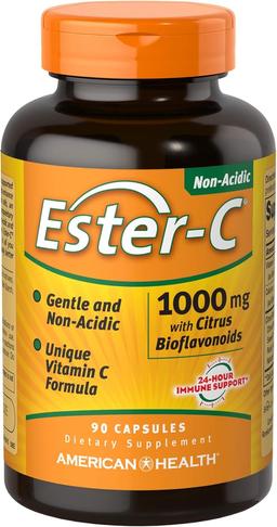 시트러스 바이오플라보노이드 캡슐 함유 에스테르-C 아메리칸 헬스 - 24시간 면역 지원, 위장에 순함, 비산성 비타민C - 유전자 변형 성분 무함유, 글루텐 프리 - 1000mg, 90개입 이미지