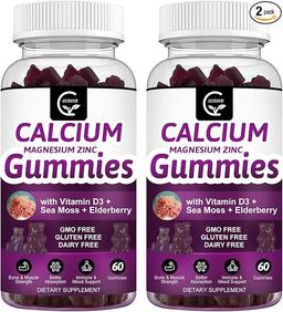 고흡수성 칼슘 마그네슘 아연 구미 마그네슘 글리시네이트 칼륨 - 식물성 복합 칼슘 마그네슘 2:1 비율, 뼈, 근육, 면역 및 수면 지원을 위한 D3 바다 이끼 함유, 비건 - 2개입 이미지