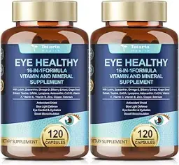 AREDS 2 눈 비타민 및 미네랄 빌베리 추출물 오메가-3, 노인 황반 건강 및 안구 건조를 위한 눈 비타민, 눈 비타민 루테인 및 제아잔틴이 눈의 피로 및 수분 공급 지원 (2팩) 이미지