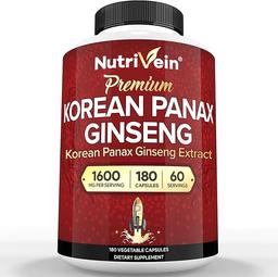 Nutrivein 프리미엄 한국 홍삼 보충제 1600mg - 180캡슐 - 활력, 투명도, 성능 및 방어를 위한 강력한 한국 홍삼 이미지