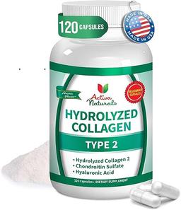 콜라겐 타입 2 가수 분해 보충제, 콘드로이틴 및 히알루론산, 건강한 모발, 피부, 손톱 및 관절용, 필러, 첨가제 및 인공 색소 없음 - 채식주의자 캡슐 120개 이미지