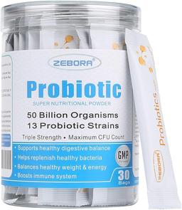 ZEBORA Probiotics for Women, Men and Kids, Prebiotics and Probiotics Powder for Digestive and Immune Gut Health - Support Healthy-Respiratory-System Gluten Free and Non GMO, 30 Packets 이미지