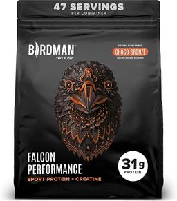 Falcon Performance 비건 단백질 파우더, 단백질 31g, 크레아틴 5g, BCAA 5g, 프로바이오틱스, 전해질, 운동 전, 저탄수화물, 무설탕 및 유제품 프리, 식물성 초콜릿 단백질 - 47회 분량 이미지