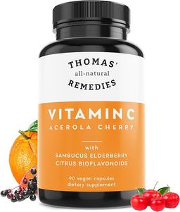 Thomas' All-Natural Remedies 유기농 엘더베리 함유 비타민C 유기농 시트러스 바이오플라보니드 - 천연 식품 보충제 - 유전자 변형 성분 무함유 - 무가공 비건 - 90 캡슐 이미지