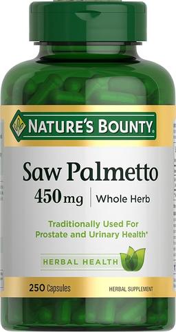 Nature's Bounty Saw Palmetto 전립선 및 요로 건강 지원, 허브 건강 보충제, 450mg, 250캡슐 이미지
