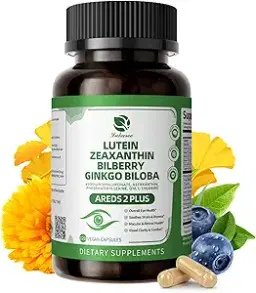 루테인 및 제아잔틴 보충제 - Advanced AREDS 2 눈 비타민 - 눈용 빌베리 보충제, 아스타잔틴, 은행나무, 히알루론산 나트륨 함유 - 눈 건강 및 뇌 지원용, 120캡슐 이미지