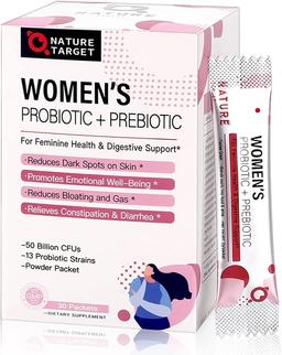 NATURE TARGET Probiotics for Women Probiotic Powder Supplement - Prebiotics and Probiotics for Digestive Health and Immune Support,30 Individual Stick Bags 이미지