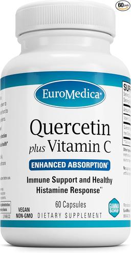 EuroMedica 케르세틴 플러스 비타민 C - 건강한 히스타민 반응 및 호흡기 건강 지원 - 면역 기능 지원 및 세포 건강을 위한 건강 보조 식품 - 60 캡슐 (60 회 제공량) 이미지