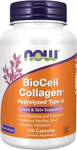NOW Foods 보충제, BioCell Collagen® 가수분해된 타입 II, 임상 검증, 식물성 캡슐 120개 이미지